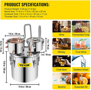 100% STAINLESS STEEL PRO ALCOHOL DISTILLER KIT | 3 POTS