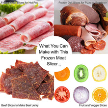 Load image into Gallery viewer, Professional Deli Slicing Tool for Frozen Meat Pastry Cheese Vegetable Potato Carrot Slicer Machine 304 Stainless Steel Manual Meat Bacon Pork Cutter Slicer | Meat &amp; Vegetable Slicing Machine for Deli Restaurants | Commercial &amp; Home | Beef Mutton Roll Cutting Slicers for Hot Pot Lover | Mozzarella Cheese Slicer
