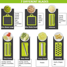 Load image into Gallery viewer, 2019 New High Quality German Blades Multi Function Vegetable Cutter &amp; Mandoline Slicer Adjustable 301 Stainless Steel Blades Onion Fruits Fries Tomato Cucumber Cheese Potato Fry Carrot Veggie Machine | Best Quality Mandoline Shredder| Vegetable Chopper Grater Salad Potato Chip Maker | Thin Thick Coarse Wave Strips Cut Buy Online