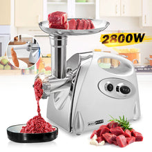 Load image into Gallery viewer, 2800W High Power Electric Meat Grinder Meat Mincer Sausage Grinder, High Quality Stainless Steel Cutting Blade, 3 Stainless Steel Grinding Plates, 3 Sausage Stuffer | Best Heavy Duty Professional Home Kitchen Household Use | Light Commercial Ground Beef Maker | Buy Order Online
