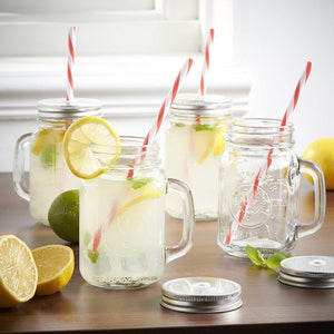 The H2O™ Country Series Glass Mason Jar Mug with Metal Lids and Straws, Set of 4, 15 oz-The H2O Water Bottles-The H2O™ Water Bottles - Buy Now Order For Sale Best Price Online Shop Purchase Review Amazon Walmart Best Buy Free Shipping